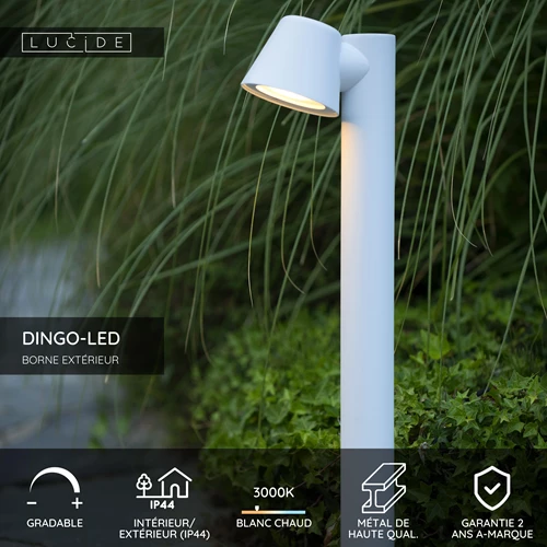 Lucide DINGO-LED - Borne extérieur - LED Dim. - GU10 - 1x5W 3000K - IP44 - Blanc - USP